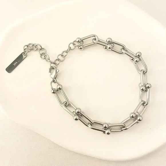 925 Sterling Silver U-Link Bracelet Horseshoe Bracelet Chunky Modern Bracelet - Picture 5 of 10